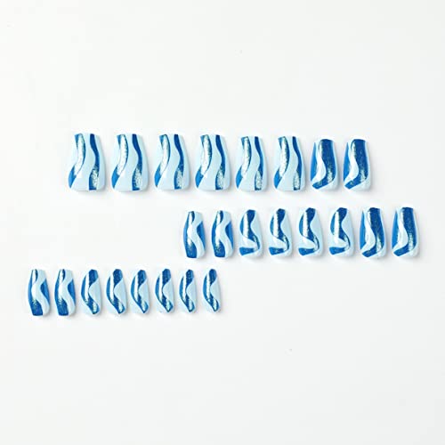 Short Blue Coffin Acrylic Nails - Stylish, Durable Nail Art for Everyday Wear - Image 3