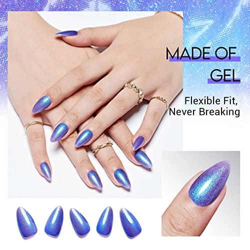 24 Piece Set Blue Acrylic Nail Art Tips Stylish Trendy Designs - Image 3