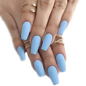 Long Blue Acrylic Nails for Dark Skin Tones - Stylish and Chic