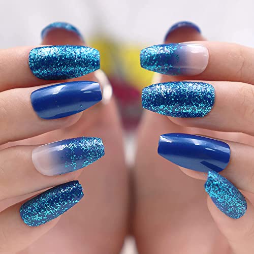 Blue and gold acrylic nails fit for royalty. - Image 2
