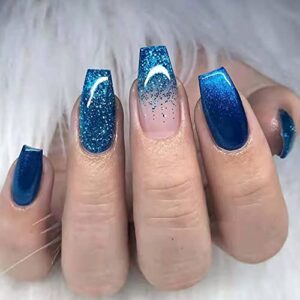 Blue and gold acrylic nails fit for royalty.