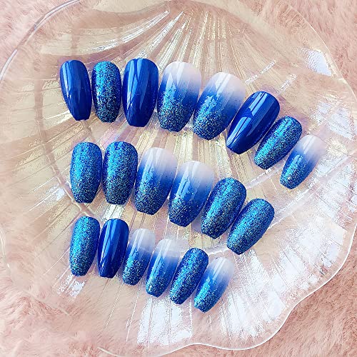 Blue and gold acrylic nails fit for royalty. - Image 5