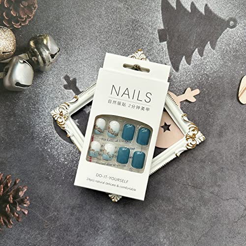 Stylish Blue and Gold Acrylic Nail Set - 24 Piece Long Length Manicure - Image 7