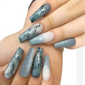 Blue Grey Acrylic Nail Powder Design Kit for Stylish Trendy Manicures