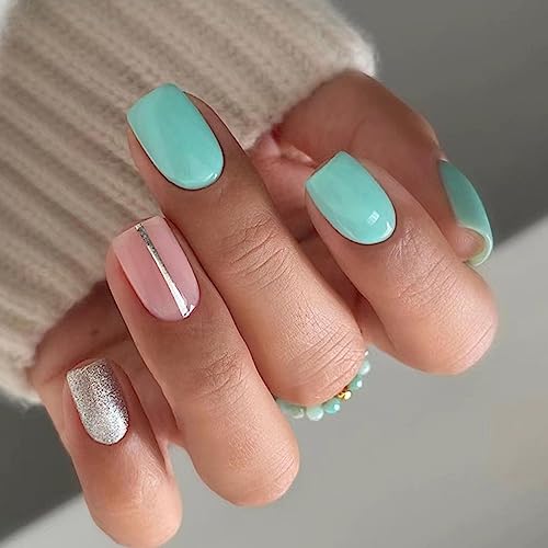 Blue and silver acrylic nails for a stunning look.