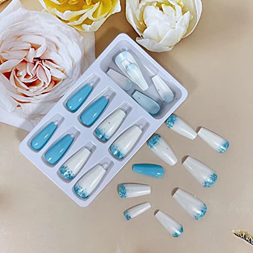 Blue and White Acrylic Nail Designs for Stylish Manicures, Set of 24 Pieces - Image 3