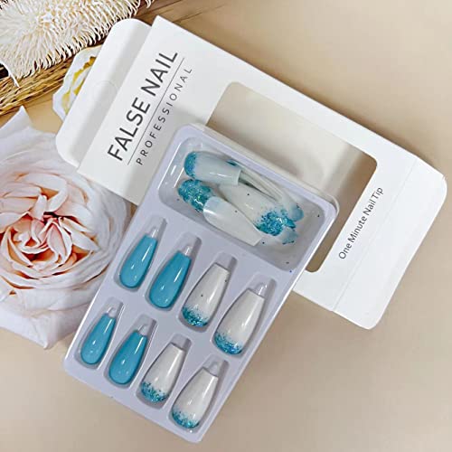 Blue and White Acrylic Nail Designs for Stylish Manicures, Set of 24 Pieces - Image 5