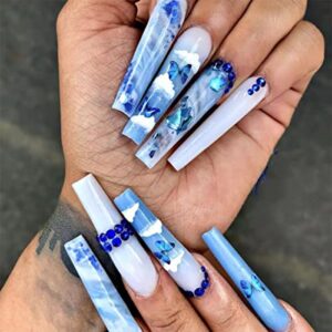 24pc Blue and White Acrylic Nails Set for Stylish Elegant Manicures