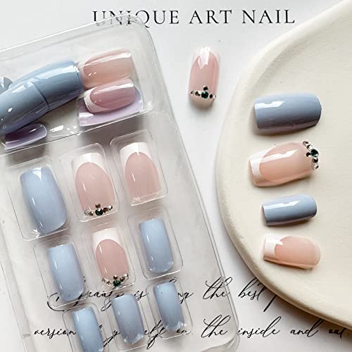 24 Piece Blue and White Acrylic Nails Set for Stylish Trendy Manicure - Image 3