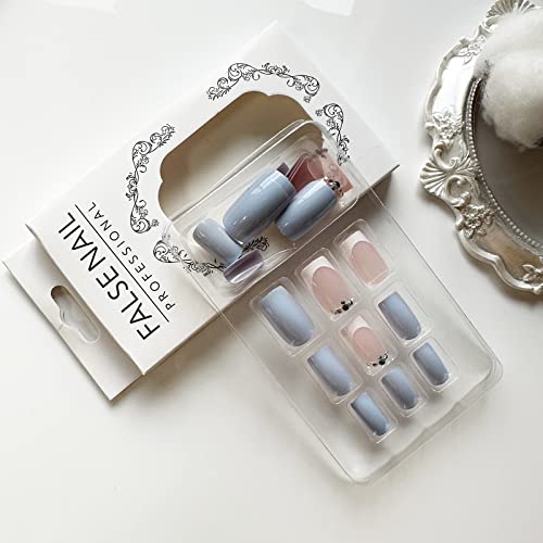 24 Piece Blue and White Acrylic Nails Set for Stylish Trendy Manicure - Image 6