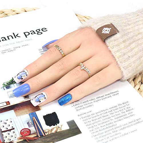 Blue butterfly design on acrylic nails. - Image 4