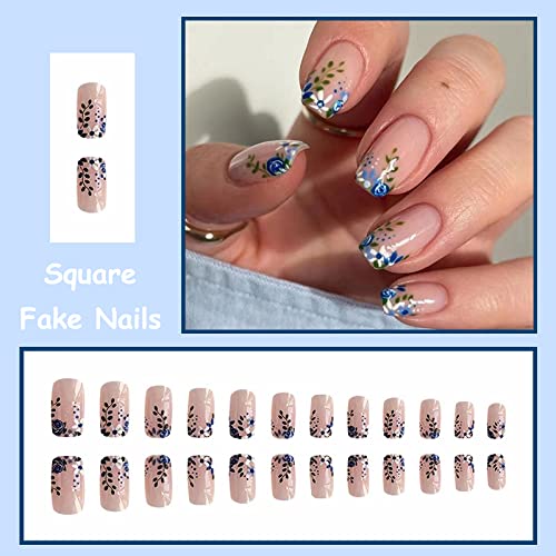 Trendy Blue Camo Acrylic Nails Set, Stylish and Chic Design - Image 5