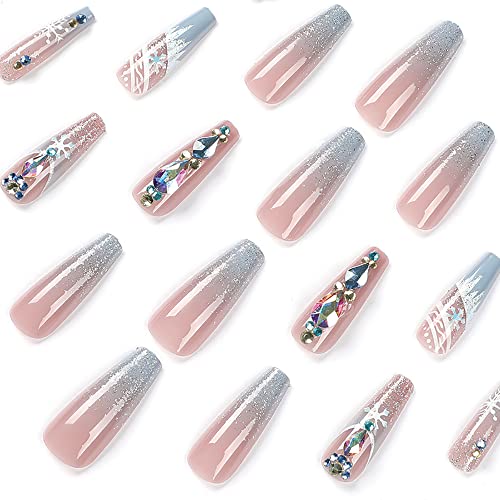 Festive Blue Christmas Acrylic Nail Design Set for Holiday Nail Art - Image 5