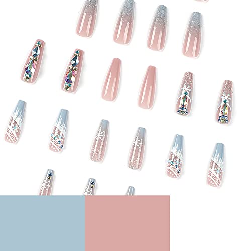 Festive Blue Christmas Acrylic Nail Design Set for Holiday Nail Art - Image 4