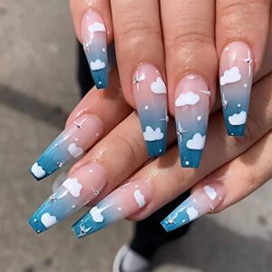 Blue Cloud Acrylic Nail Design Set - Stylish Nail Art with Easy Application