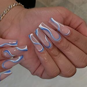 Blue Coffin Acrylic Nails