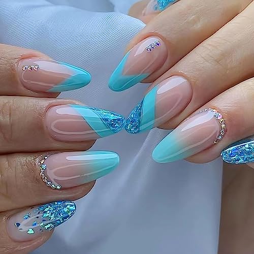 Stylish Blue French Tip Acrylic Nail Art Set Durable Design for All Occasions