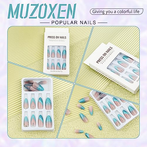 Stylish Blue French Tip Acrylic Nail Art Set Durable Design for All Occasions - Image 3