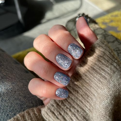 Baby Blue Glitter Acrylic Nails Press Ons - 24 Piece Set