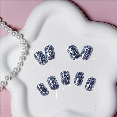 Baby Blue Glitter Acrylic Nails Press Ons - 24 Piece Set - Image 3