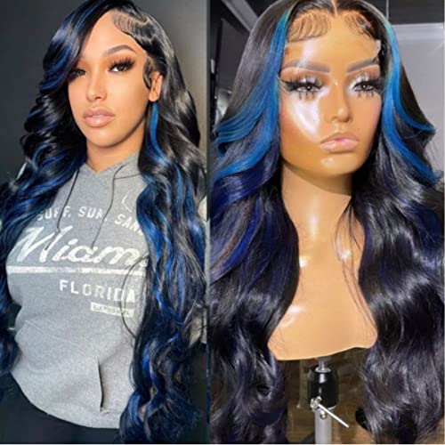 Blue Human Hair Lace Wig - 22 Inch Length, Soft Texture, Natural Appearance