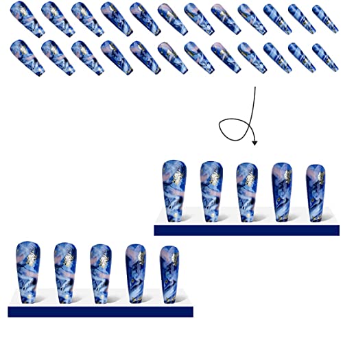 Blue Marble Acrylic Nail Art Design Kit - 24 Piece Set for Stunning Makeovers - Image 4
