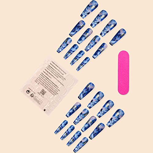 Blue Marble Acrylic Nail Art Design Kit - 24 Piece Set for Stunning Makeovers - Image 5