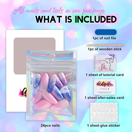 Blue Ombre Acrylic Nail Design Set - 24 Pieces for Stylish Manicure - Image 2