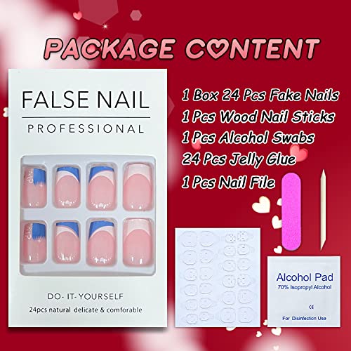 Blue tips on acrylic nails. - Image 6