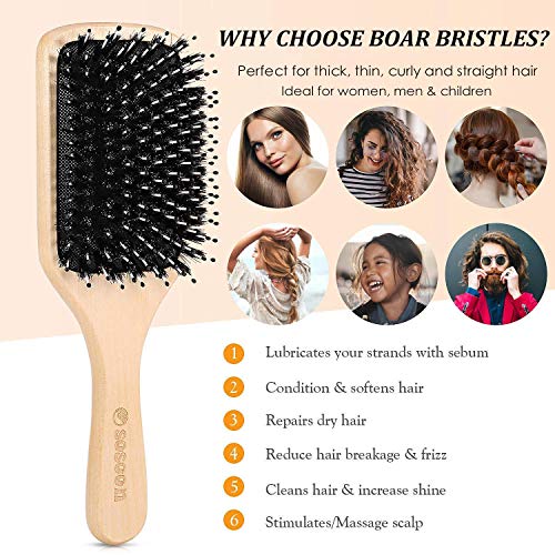 Natural Boar Bristle Hair Brush for Detangling and Smoothing Hair - Image 4