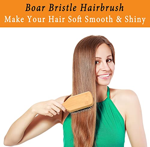 Boar Bristle Hair Brush for Smooth Shiny Hair, 1 Count, Gentle Detangling - Image 5