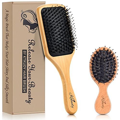 Boar Bristle Hair Brush for Smooth Shiny Hair, 1 Count, Gentle Detangling