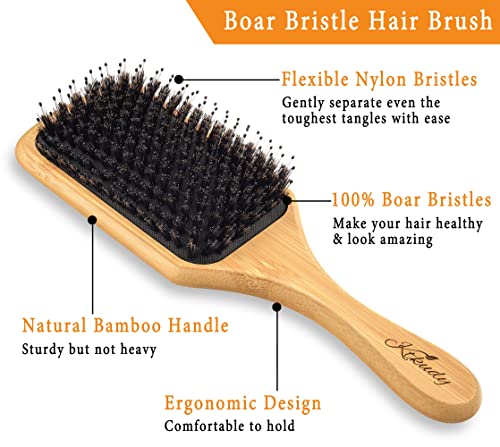 Boar Bristle Hair Brush for Smooth Shiny Hair, 1 Count, Gentle Detangling - Image 4