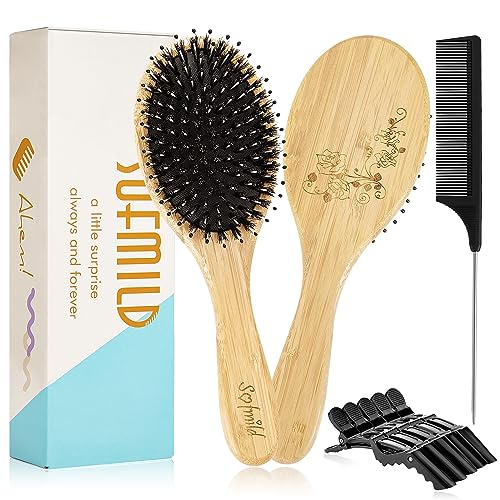 Ergonomic Boar Bristle Hair Brush for Smooth Styling, Natural Bristles, Medium Size