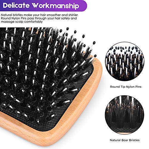 Boar Bristle Nylon Hair Brush for All Hair Types Ergonomic Handle Medium Size - Image 3