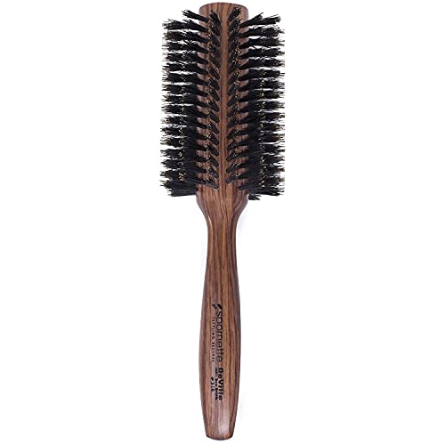 Professional Boar Bristle Round Hair Brush for Smooth Styling and Frizz Control, 2.5 Inch