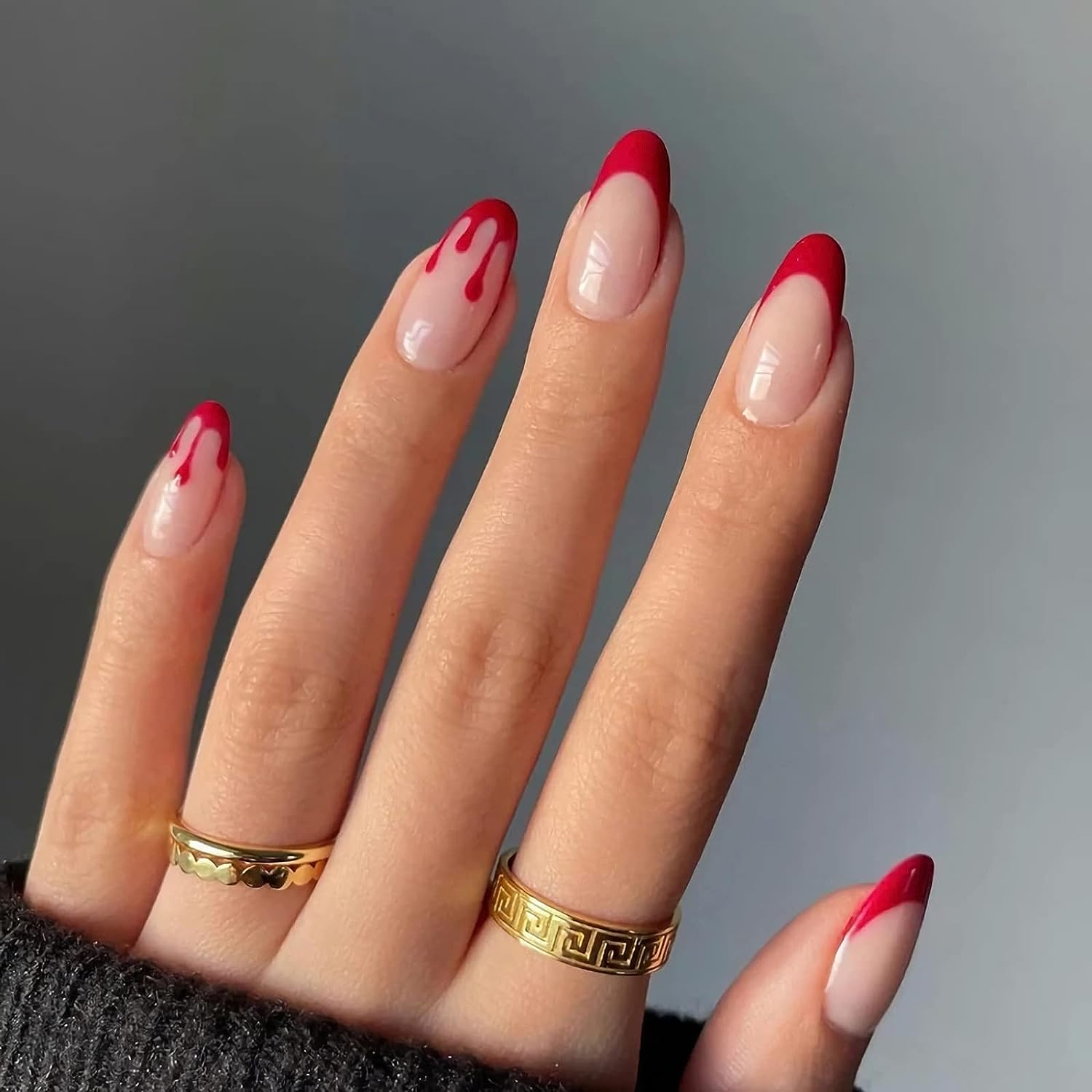 Bold Bloody Red Acrylic Nail Set - Full Cover, Medium Size, 24 Count