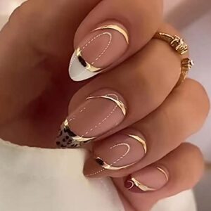 Stylish Brown & White Acrylic Nails Set 24 Pieces for Chic Manicures