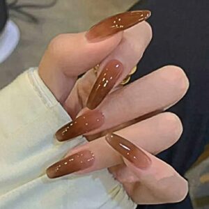 Ombre Brown Acrylic Nails 24 Piece Set for Chic DIY Manicure