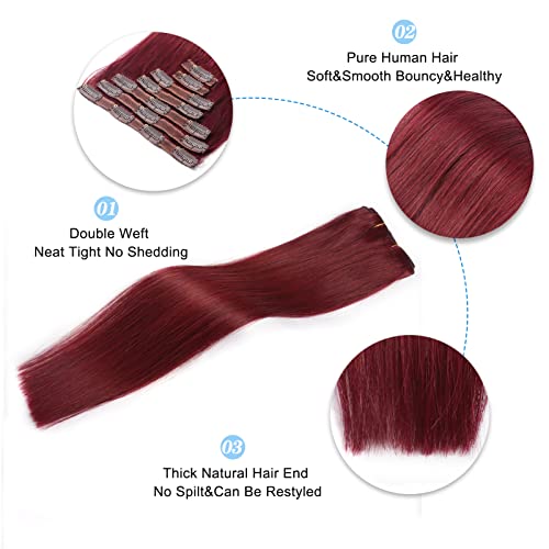 Burgundy 100% Human Hair Extensions for Voluminous, Long-Lasting Styles 20 Inch - Image 3