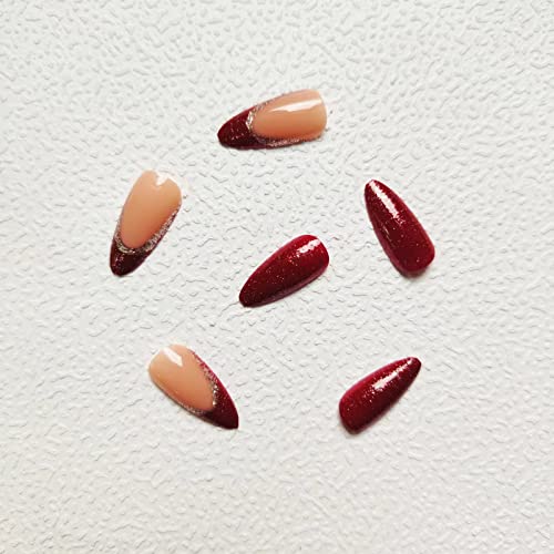 Burgundy & Gold Acrylic Nail Set - 24 Piece Elegant Nail Art Collection - Image 4