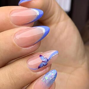24 Piece Butterfly Blue Acrylic Nail Set for Stunning Nail Art