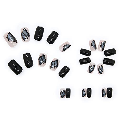 Butterfly Coffin Acrylic Nails Set for Stylish Nail Art - 24 Pieces - Image 3
