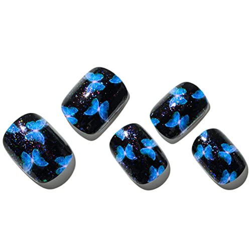 Chic Butterfly Design Short Acrylic Nails - Fun & Stylish Look