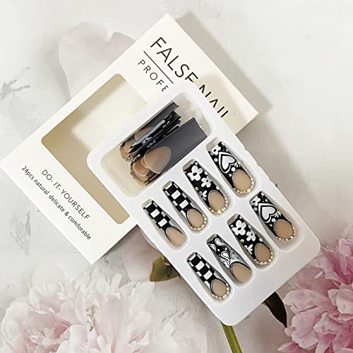 24pc Checkered Black White Acrylic Nail Tips for Chic Nail Art Designs - Image 3