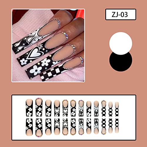 24pc Checkered Black White Acrylic Nail Tips for Chic Nail Art Designs - Image 7