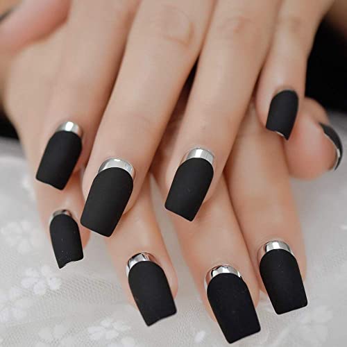 Chic Black Matte Acrylic Nails Set, 24 Pieces, for Stylish Manicure and Nail Art - Image 3