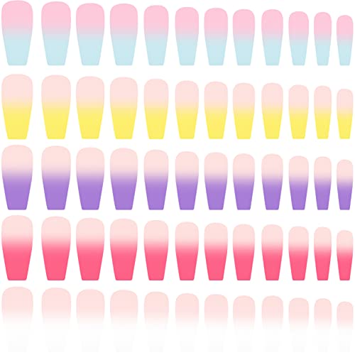 Coffin Ombre Acrylic Nails Set - 24 Pieces in Mixed Colors for Stylish Manicure - Image 2