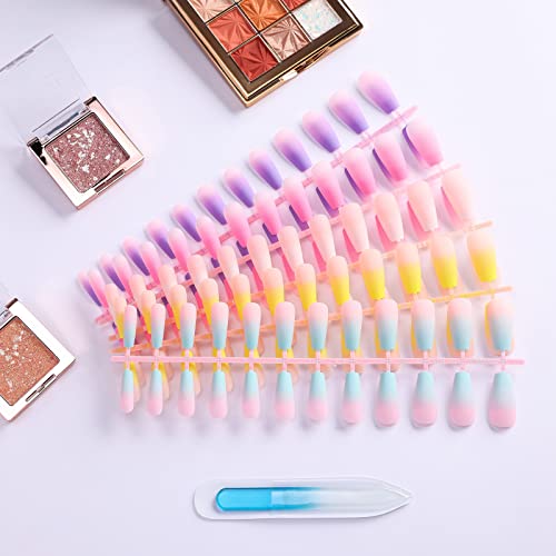Coffin Ombre Acrylic Nails Set - 24 Pieces in Mixed Colors for Stylish Manicure - Image 7