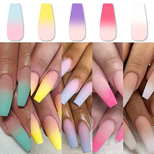Coffin Ombre Acrylic Nails Set - 24 Pieces in Mixed Colors for Stylish Manicure - Image 4